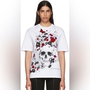 Alexander McQueen white Tee with flowers and skull